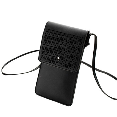 

Women Hollow Touched Screen Faux Leather Mini Crossbody Shoulder Bag Phone Purse