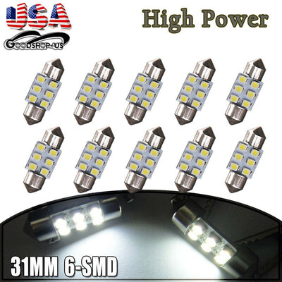 

10x Super White 31mm 6SMD Festoon LED Interior License Plate Light Bulb DE3021