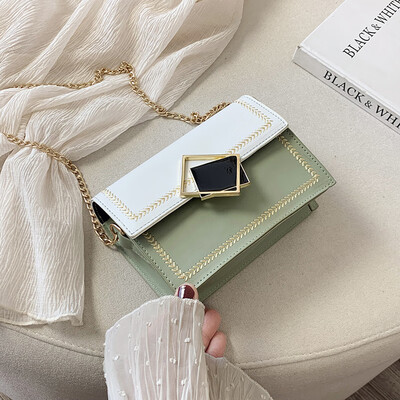 

Crossbody female 2019 new fashion hit color sewing thread chain shoulder casual temperament wild black lock small square bag