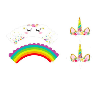 

FUNNYBUNNY Unicorn Cupcake Toppers Wrappers Birthday Party Supplies Unicorn Horn Cake Decoration Baby Shower