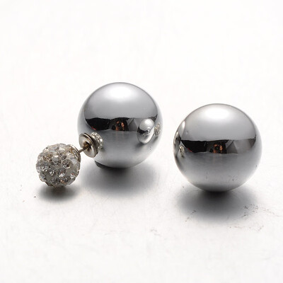 

Plastic Pearl with Polymer Clay Rhinestone Ball Stud Earrings Silver 816mm Pin 08mm