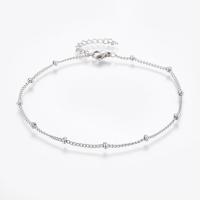 

304 Stainless Steel Anklets with Lobster Claw Clasps Round Beads&Twist Chain Stainless Steel Color 9"230mm 17mm