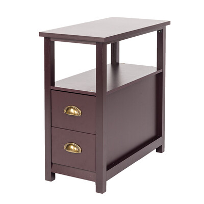 

2-Layers Coffee Side Table Sofa End Desk with 2 Drawers Home Furniture