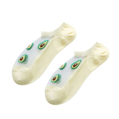 

Women Summer Girls Fruit Breathable Ultrathin Thin Section Transparent Lace Elastic Short Socks