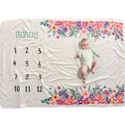 

Baby Monthly Milestone Blanket For Girl Boy Newborn Photo Prop Floral Frame Background Super Soft Flannel Baby Swaddle 40"×60"