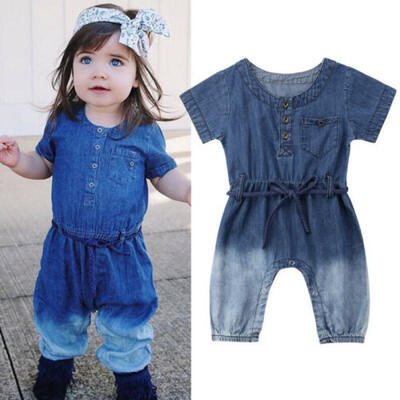 

USA Newborn Baby Girl Denim Romper Jumpsuit Bodysuit Kids Clothes Outfit Summer