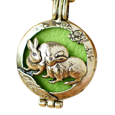 

1pc Vintage Silver Hollow Lover Rabbit Design Alloy Aroma Essential Oil Diffuser Trendy Locket Pendant Necklace Jewelry Gifts