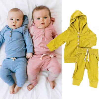 

Cotton Newborn Infant Baby Boy Girl Casual Hooded Tops Pants Outfits Set Clothes