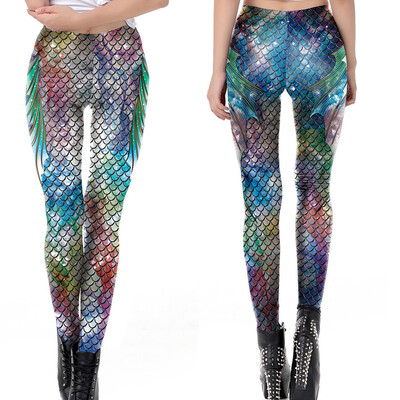 

Ladies Digital Color Fish Scale Printing Bodybuilding Running Pants