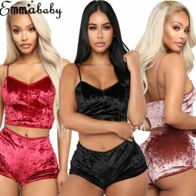 

Women Sexy Velvet Two-piece Lingerie Sleepwear Lace Nightwear Pajamas Chemise