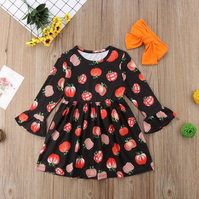 

Cute Toddler Kids Baby Girls Halloween Pumpkin Party Dress Clothes Costume