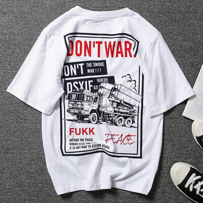 

Summer New Five-point Sleeve Loose Hong Kong Half-sleeved T-shirt Round Neck Youth Seven-point Sleeves Mens Direct Whol
