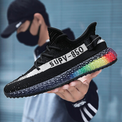 

Fashionable breathable mens shoes fly woven shoes mesh shoes mens rainbow bottom tide shoes