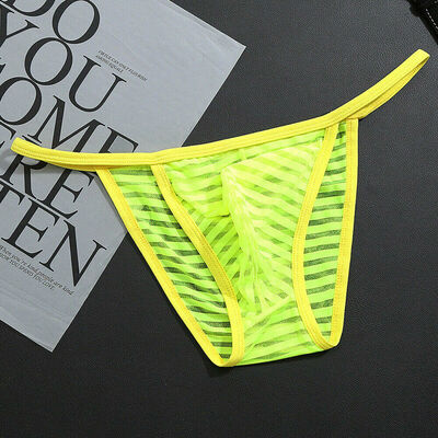 Sexy Men Sheer Mesh G-String Thongs Pouch Panties Striped Bikini Brief Underwear