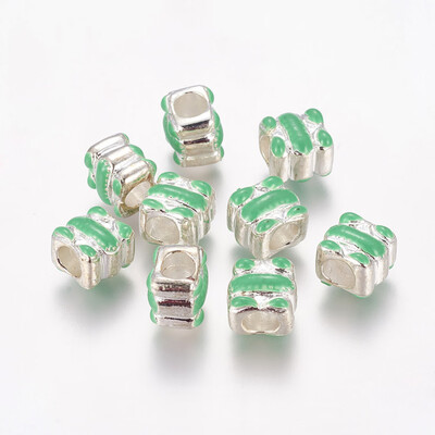 

Alloy European Beads with Enamel Frog Silver Color LimeGreen about 95mm wide 95mm long hole 4mm