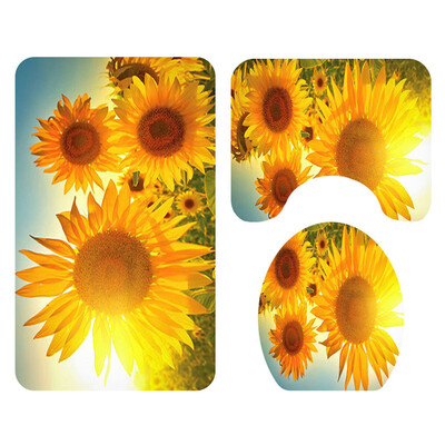 

〖Follure〗Sunflower Shower Curtain Floor Mat Four-piece Bathroom Mat Set