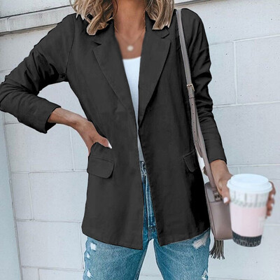 

Womens Long Sleeve Open Front Blazer Longline Work Office Lapel Cardigan Jacket