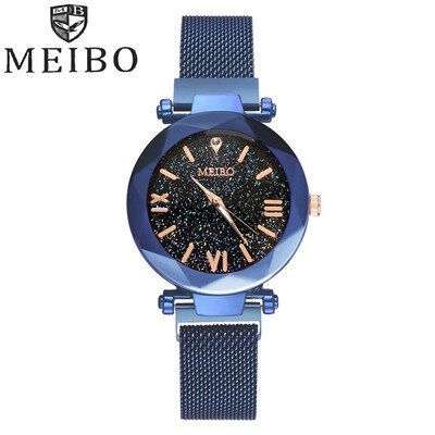 

Gobestart MEIBO Quartz Stainless Steel Band Magnet Buckle Starry Sky Analog Wrist Watch