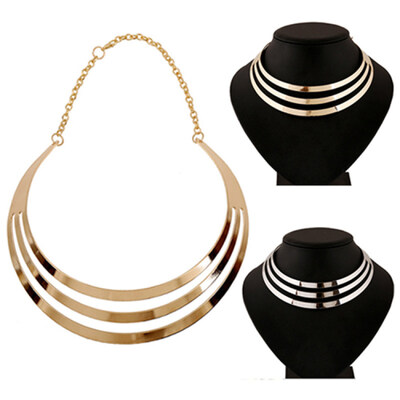 

Womens Exaggerated 3 Layers Semi-Circle Statement Pendant Chain Choker Necklace