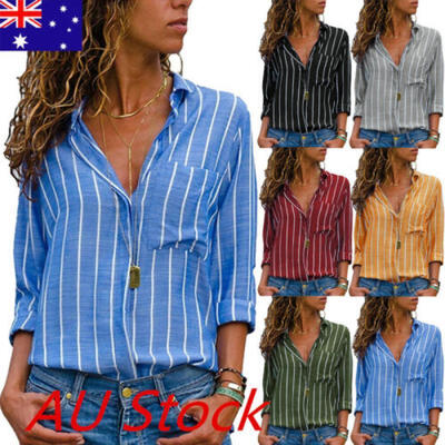 

Womens V-neck Tops Loose Long Sleeve T-Shirt Casual Blouse Summer Autumn Shirts