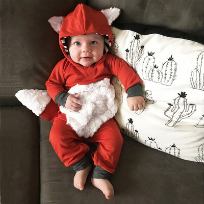 

Newborn Infant Baby Girls Boys 3D Cartoon Fox Hooded Romper Jumpsuit Outfits