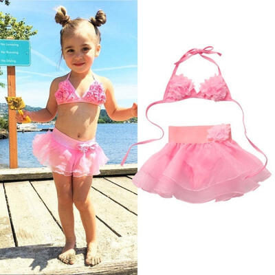 

Kids Girl Children Flower Swimmable Swimsuit Tankini Bikini Set Costume Swimwear