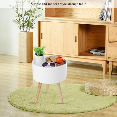 

Modern Style Solid Storage Round Side Coffee Table with Tabletop Tray Design 38 45cm Storage Round Table Modern Round Table