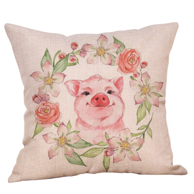 

〖Follure〗Cute Animal Pig Cotton Linen Pillow Case Cushion Cover Waist Sofa Car Home Decor