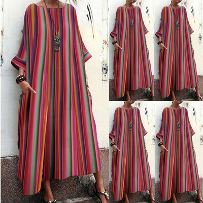 

Women Sleevelless Boho Striped Maxi Long Dress Ladies Summer Sundress Holiday
