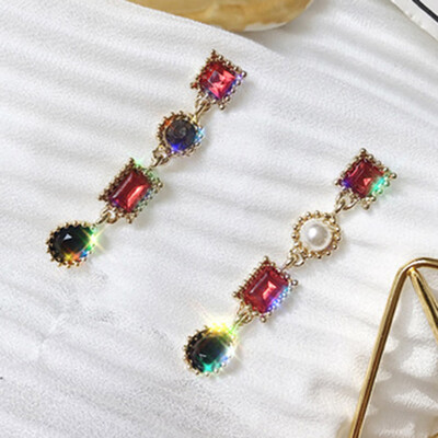 

Luxury Multicolor Rhinestone Charm Long Earrings New Fashion Statement Drop Dangle Earring Jewelry For Women