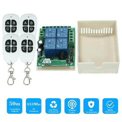 

433Mhz DC 12V 4CH Universal Relay Wireless RF Remote Control Switch Receiver Module&5PCS 4 Key RF 433 Mhz Transmitter Fixed Co