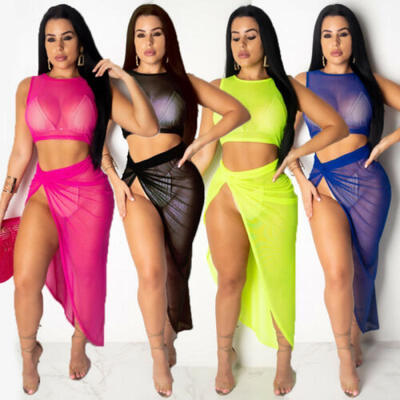 

Women 2 Piece Bodycon Two Piece Crop Top&Skirt Set Bandage Dress Party
