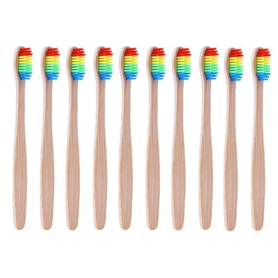 

10pcs Soft Rainbow Head Bamboo Toothbrushes Oral Care Teeth Whitening Tools
