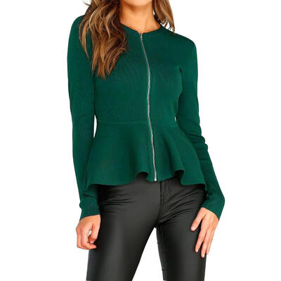 

Solid Color Long Sleeve Tops Round Neck Coats Women Ruffled Tunic Outwear