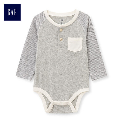 

GAP flagship store childrens clothing male baby long-sleeved Henry collar one-piece body baby baby clothes romper 374340 light gray gray 73cm 6-12 months