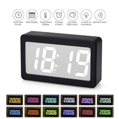 

USBBattery Powered Digital RGB LED Alarm Clock TimeTemperatureDate Display 115-Color Changing 3-Level Brightness Sound Control