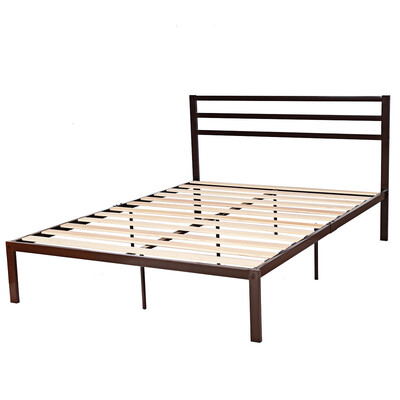 

Queen Size Steel Bed Frame with Wooden Slat Support-Chocolate