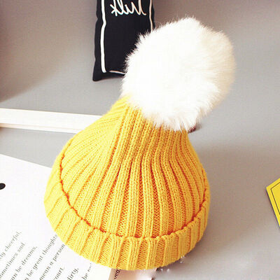 

New Women Kids Baby Mom Warm Winter Knit Beanie Fur Pom Pom Hat Crochet Ski Cap