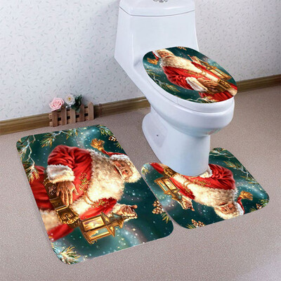 

Tailored 3PCS Christmas Bathroom Non-Slip Pedestal Rug Lid Toilet Cover Bath Mat Set