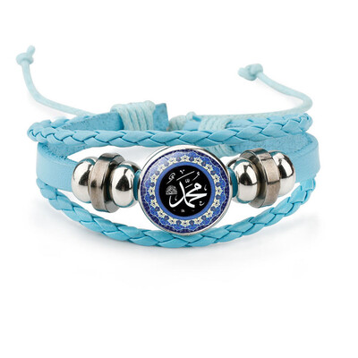 

Stylish Islamic Arab Allah Time Gem Bracelets Bangles Handmade Multilayer Leather Beaded Bracelets
