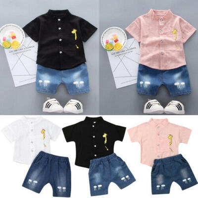 

2PCS Kid Baby Boy Cotton Tops Gentleman Shirt Jean Shorts Summer Clothes Outfits