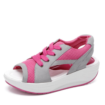 

LZJ Muffin Bottom Sandals Thick Bottom Slope Breathable Rocking Shoes Female Mesh Shoes Comfortable Casual shoes plus size 35-41