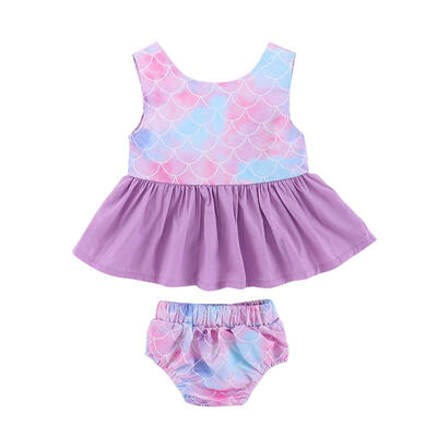 

Colorful Fish Scale Split Swimsuit Kids Girls Two Piece Summer Swimwear