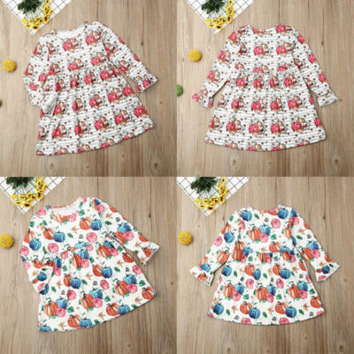 

US Toddler Girl Baby Kid Halloween Pumpkin Skirt Mini Dress Outfits Clothes Tops