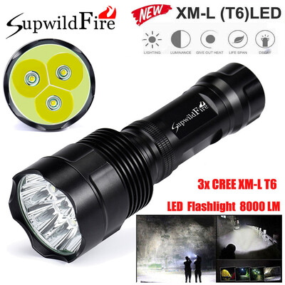 

Saidsome Super Bright 8000Lm 3x XM- T6 LED 5-Mode 18650 Flashlight Torch Light Lamp flashlight lamp