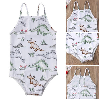 

Toddler Kids Baby Girl Swimwear Dinosaur Romper Swimsuit Outfits Beach Summer Fit For 2-6Y