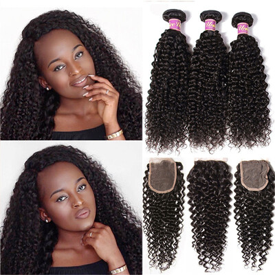 

Unice Hair Icenu Series Raw Indian Curly Human Hair 4 Bundles With Lace Closure Three Part 100 Human Hair Extensions