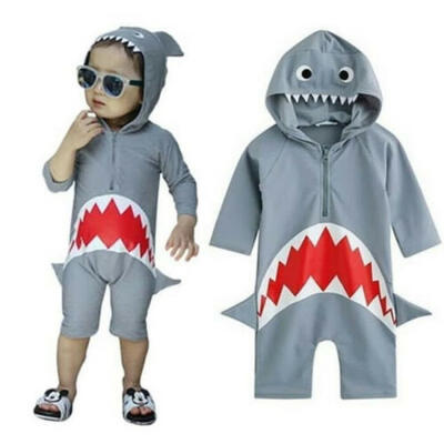

US Toddler Infant Baby Boy Shark Hooded Romper Bodysuit Jumpsuit Outfits Clothes