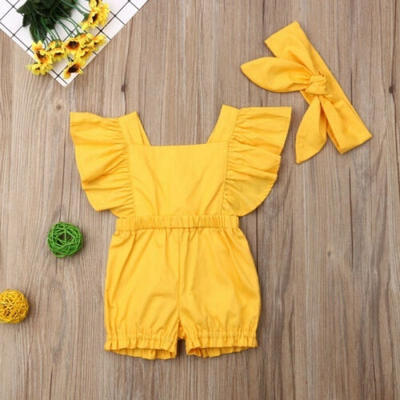 

Newborn Infant Baby Girl Solid Romper Headband Bodysuit Jumpsuit Outfits Summer Clothes