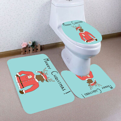 

〖Follure〗3PCS Christmas Bathroom Non-Slip Pedestal Rug Lid Toilet Cover Bath Mat Set